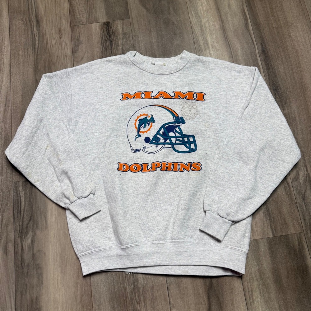 Vintage Miami Dolphins Sweatshirt Heather Gray 90s NFL Football Graphic Large